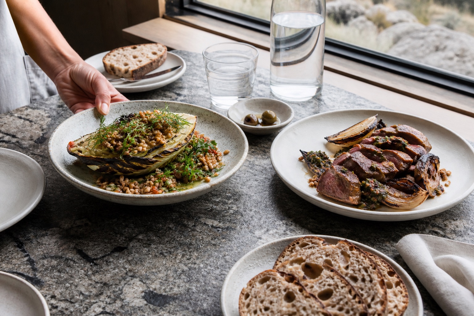 A table prepared for dinner at Granite Hour