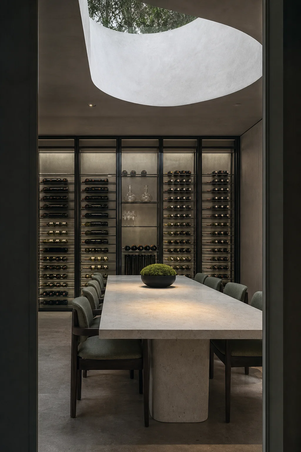 A table for eight beside the wine archive in the fictional Lumen concept