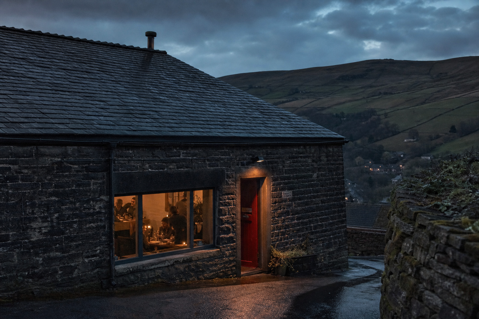 The fictional Yarrow House restaurant in its rural landscape